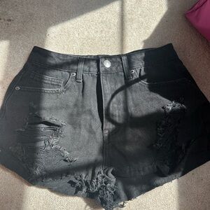 Black Distressed Denim Shorts